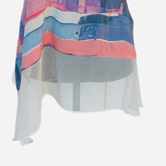 #44 SIMPLY VERA VERA WANG ~ Pink and Blue Sleeveless Blouse w/Chiffon Detail - Picture 7 of 8